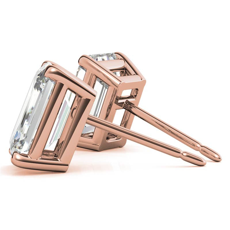 Low Set Emerald/Radiant Moissanite Basket Stud Earrings