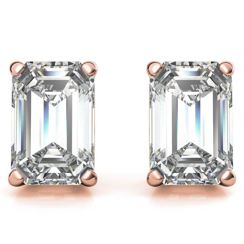 Low Set Emerald/Radiant Moissanite Basket Stud Earrings