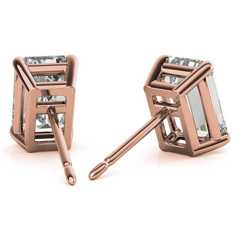 Low Set Emerald/Radiant Moissanite Basket Stud Earrings