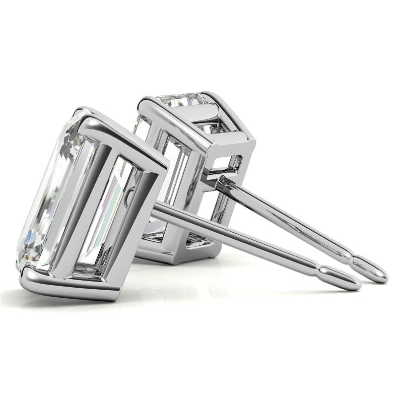 Low Set Emerald/Radiant Moissanite Basket Stud Earrings
