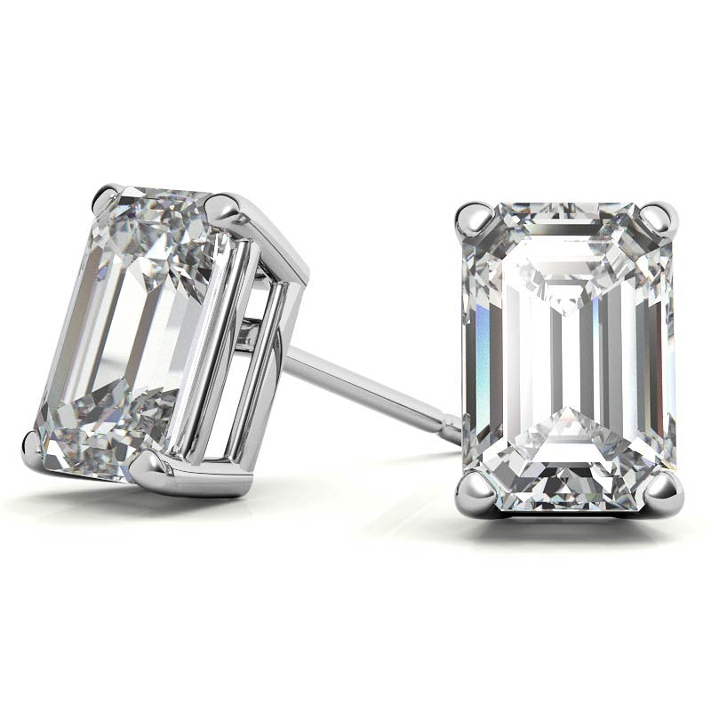 Low Set Emerald/Radiant Moissanite Basket Stud Earrings