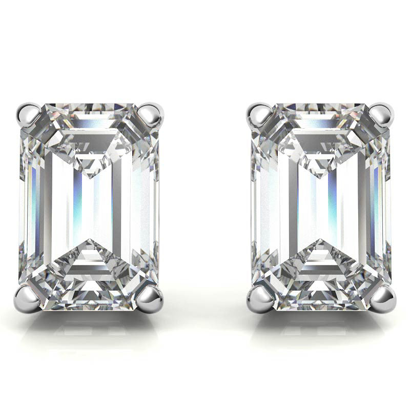 Low Set Emerald/Radiant Moissanite Basket Stud Earrings