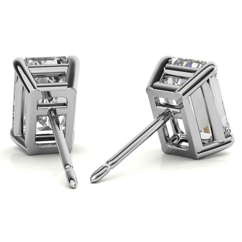 Low Set Emerald/Radiant Moissanite Basket Stud Earrings