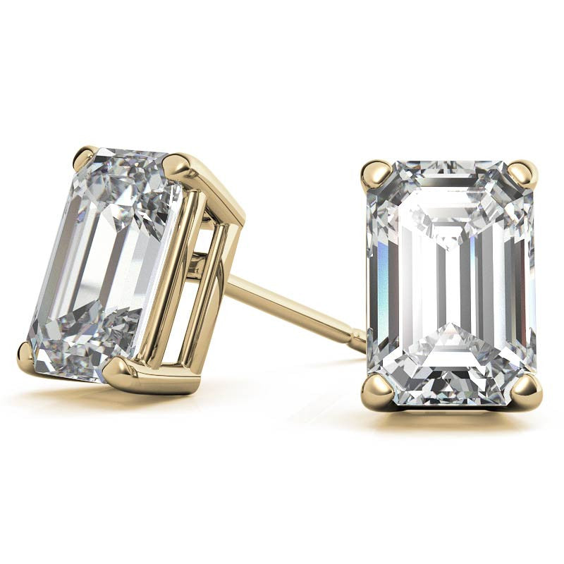 Low Set Emerald/Radiant Moissanite Basket Stud Earrings