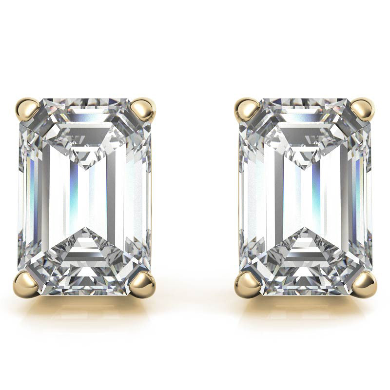 Low Set Emerald/Radiant Moissanite Basket Stud Earrings