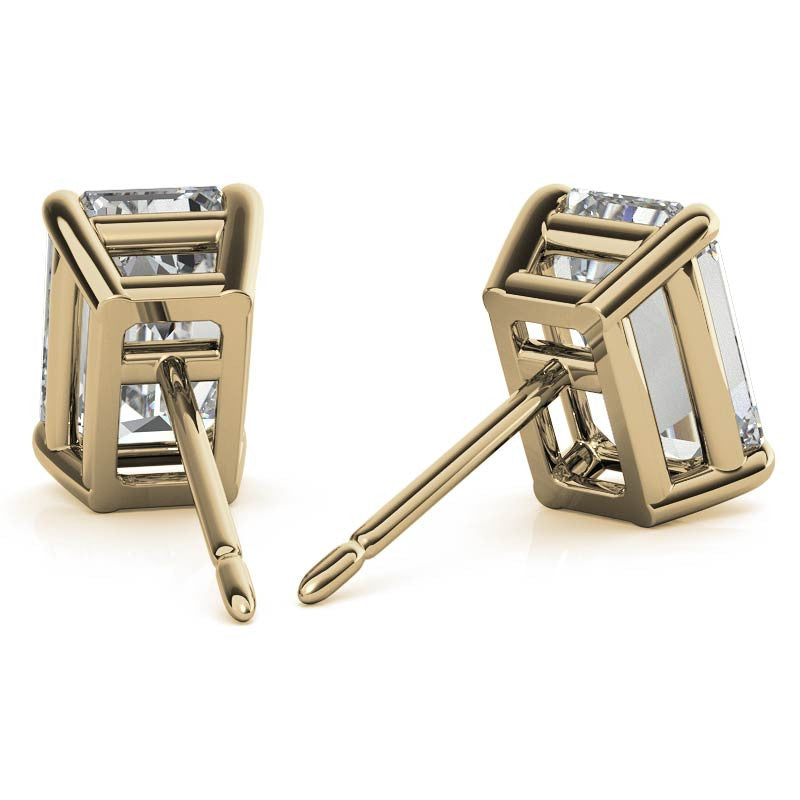 Low Set Emerald/Radiant Moissanite Basket Stud Earrings