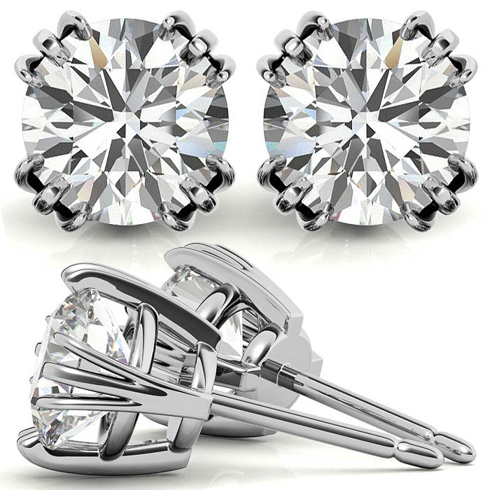 Triple Prong Round Basket Moissanite Stud Earrings