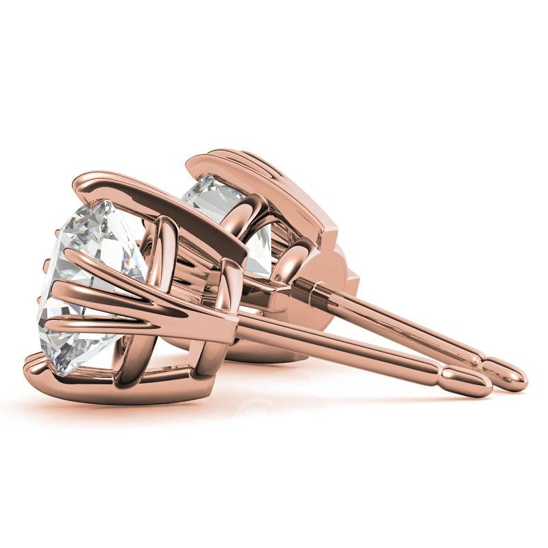Triple Prong Round Basket Moissanite Stud Earrings