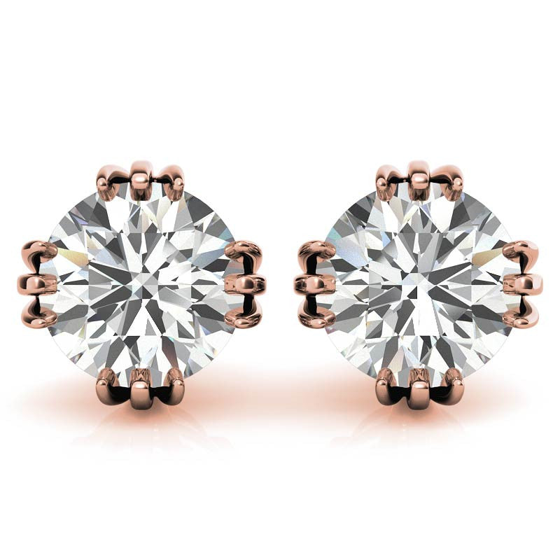 Triple Prong Round Basket Moissanite Stud Earrings