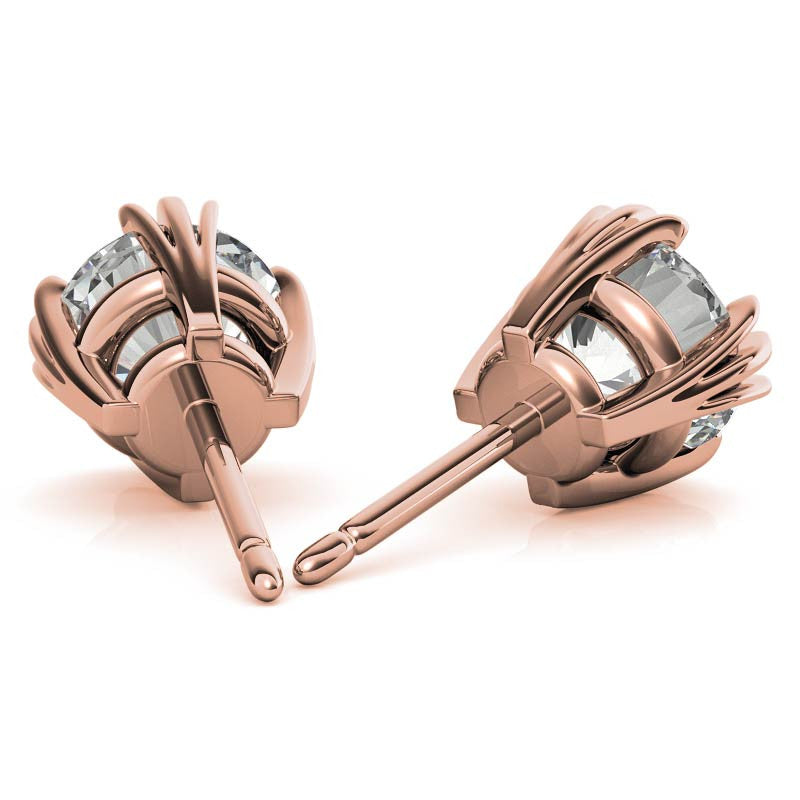 Triple Prong Round Basket Moissanite Stud Earrings