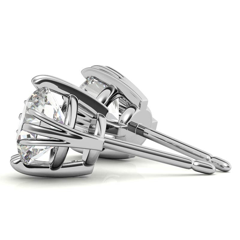 Triple Prong Round Basket Moissanite Stud Earrings