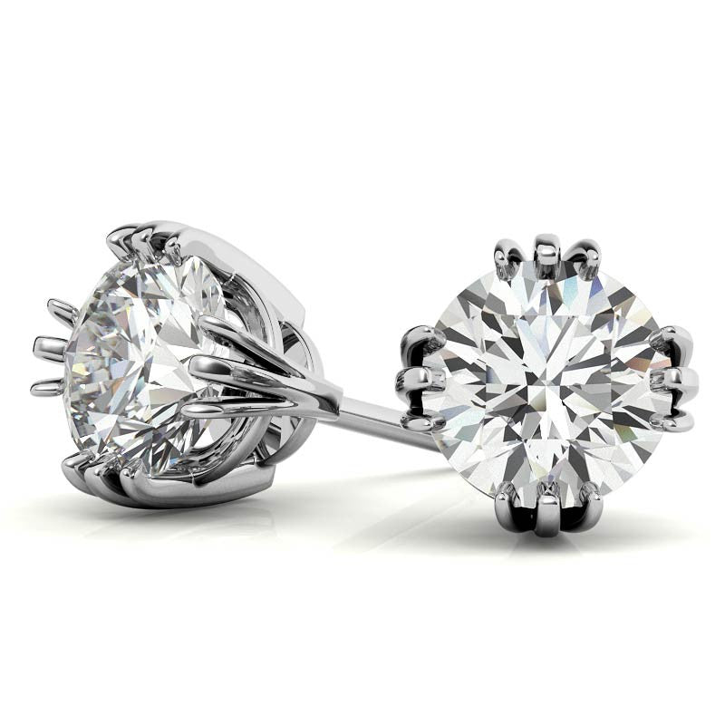 Triple Prong Round Basket Moissanite Stud Earrings