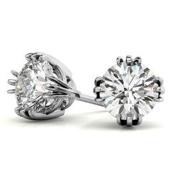 Triple Prong Round Basket Moissanite Stud Earrings