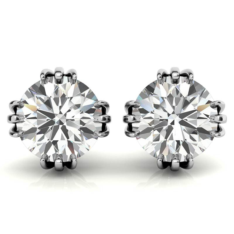 Triple Prong Round Basket Moissanite Stud Earrings