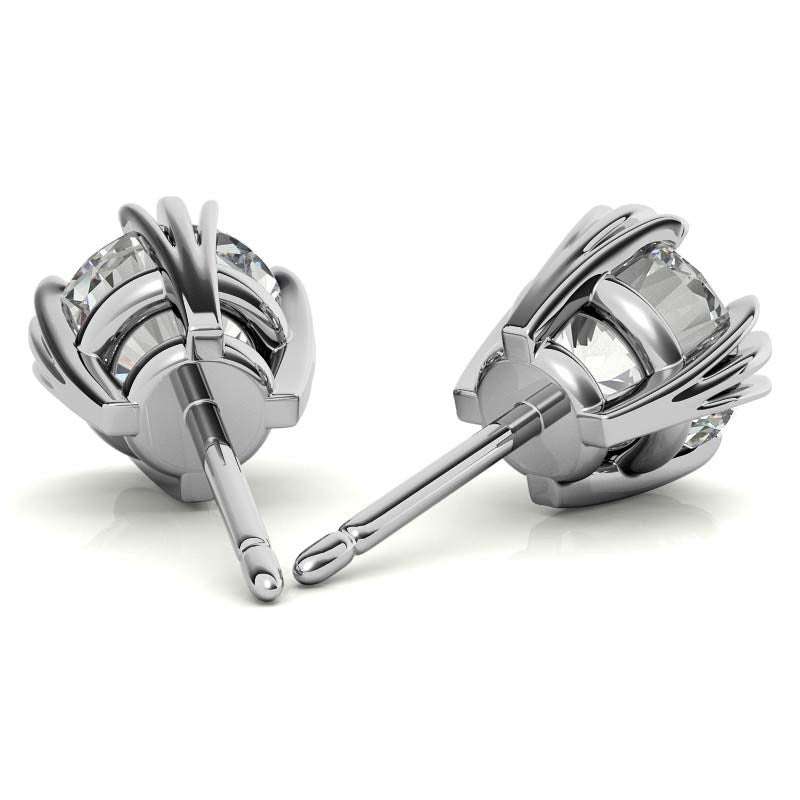 Triple Prong Round Basket Moissanite Stud Earrings