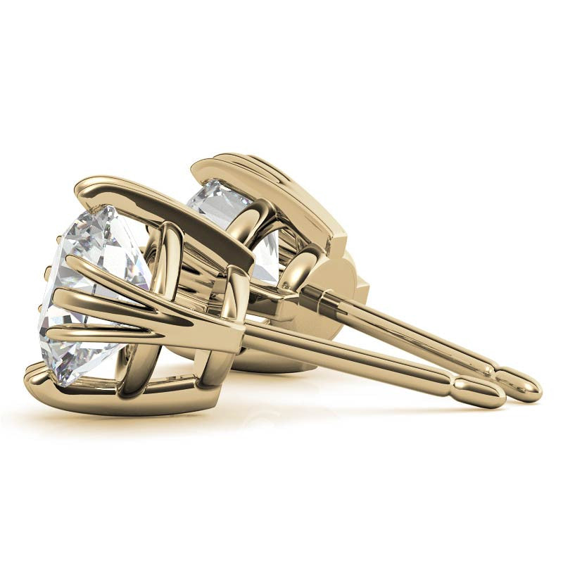 Triple Prong Round Basket Moissanite Stud Earrings