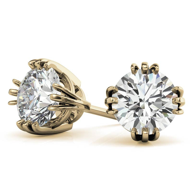 Triple Prong Round Basket Moissanite Stud Earrings