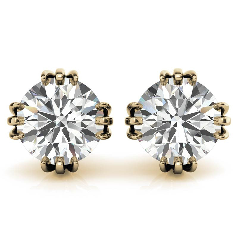 Triple Prong Round Basket Moissanite Stud Earrings