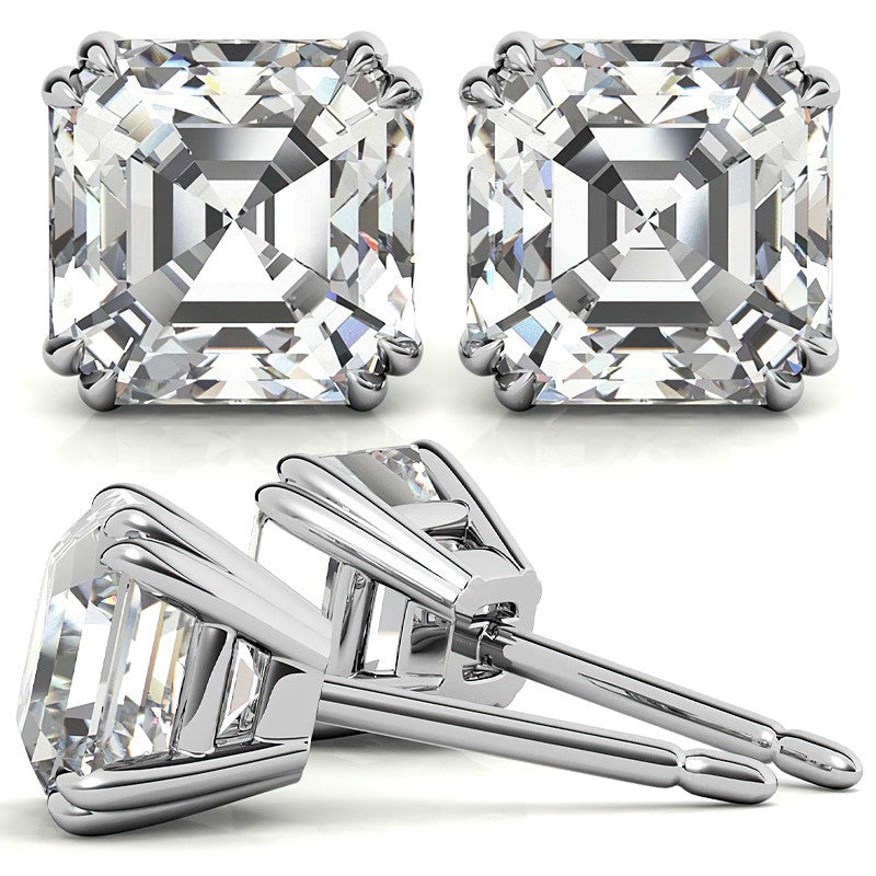Asscher Double Prong Basket Moissanite Stud Earrings