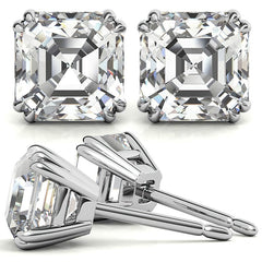 Asscher Double Prong Basket Moissanite Stud Earrings