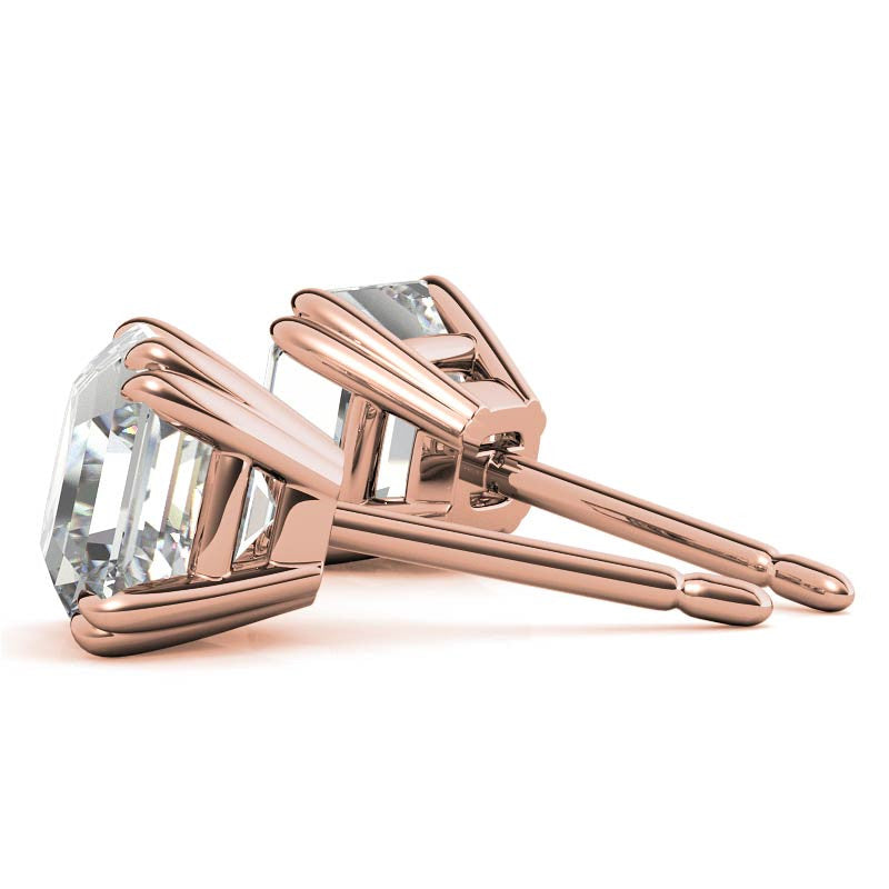 Asscher Double Prong Basket Moissanite Stud Earrings