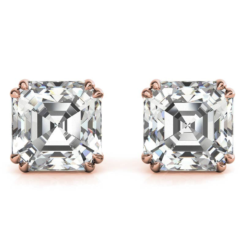 Asscher Double Prong Basket Moissanite Stud Earrings