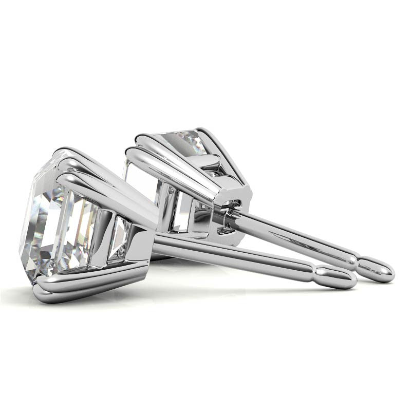 Asscher Double Prong Basket Moissanite Stud Earrings