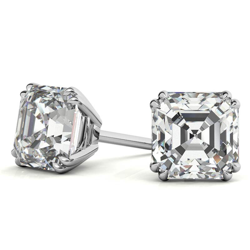 Asscher Double Prong Basket Moissanite Stud Earrings