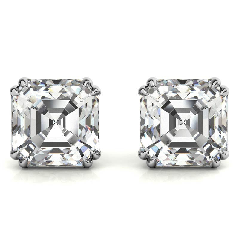 Asscher Double Prong Basket Moissanite Stud Earrings