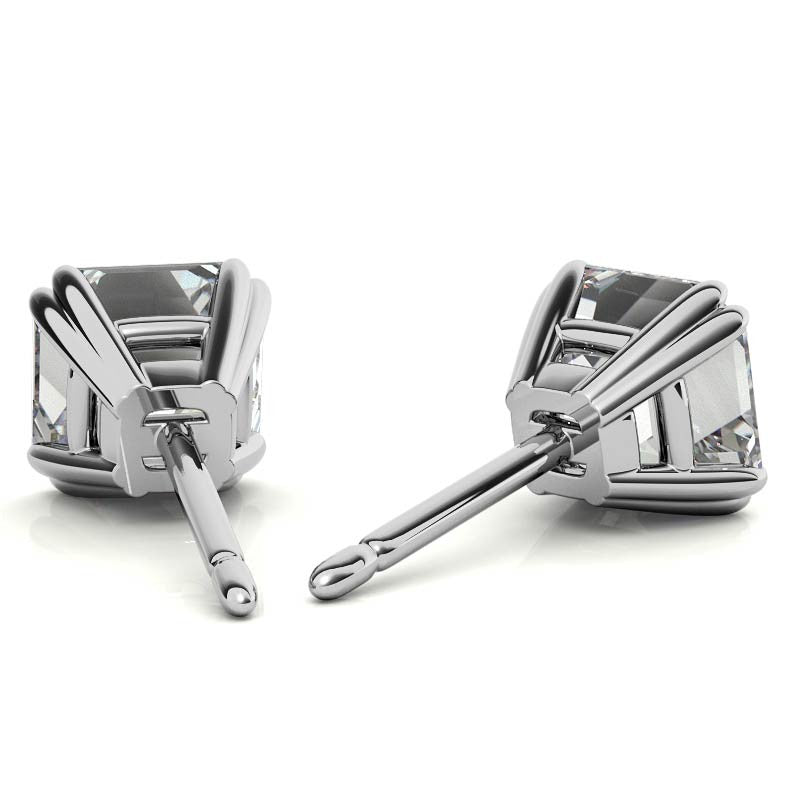 Asscher Double Prong Basket Moissanite Stud Earrings