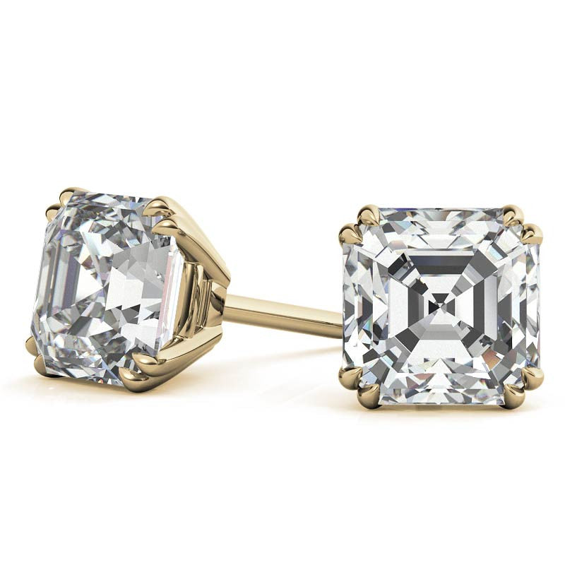 Asscher Double Prong Basket Moissanite Stud Earrings