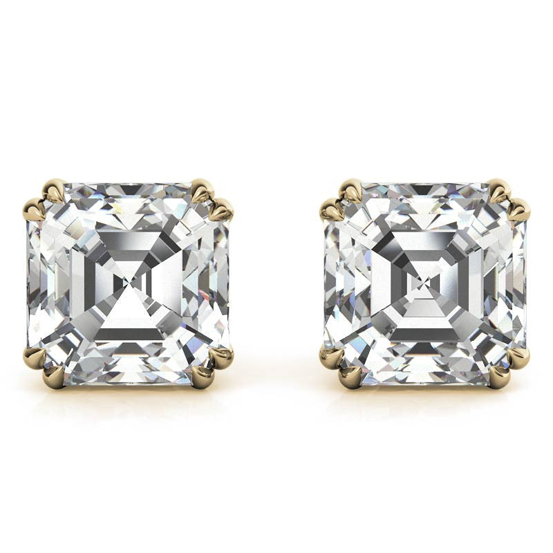 Asscher Double Prong Basket Moissanite Stud Earrings