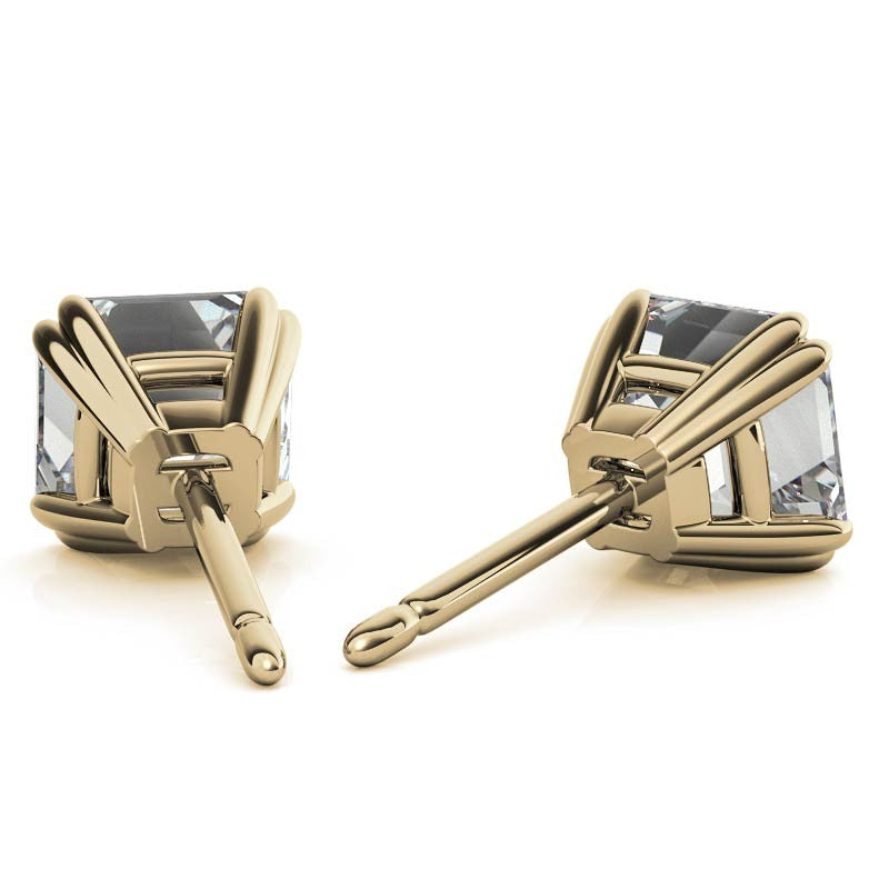 Asscher Double Prong Basket Moissanite Stud Earrings