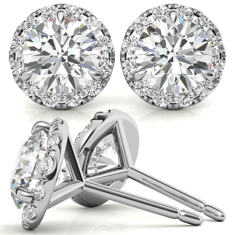 Round Martini Halo Moissanite Stud Earrings