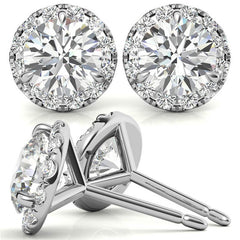 Round Martini Halo Moissanite Stud Earrings