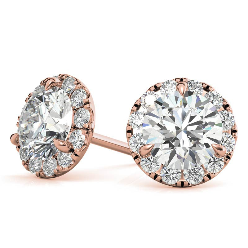 Round Martini Halo Moissanite Stud Earrings