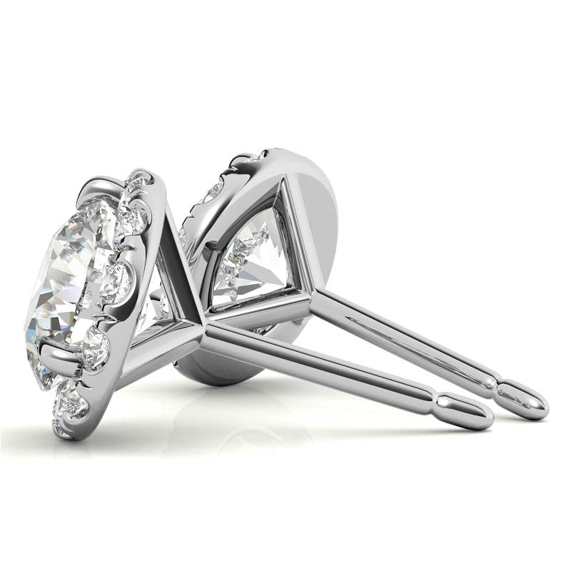 Round Martini Halo Moissanite Stud Earrings