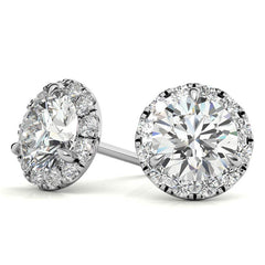 Round Martini Halo Moissanite Stud Earrings
