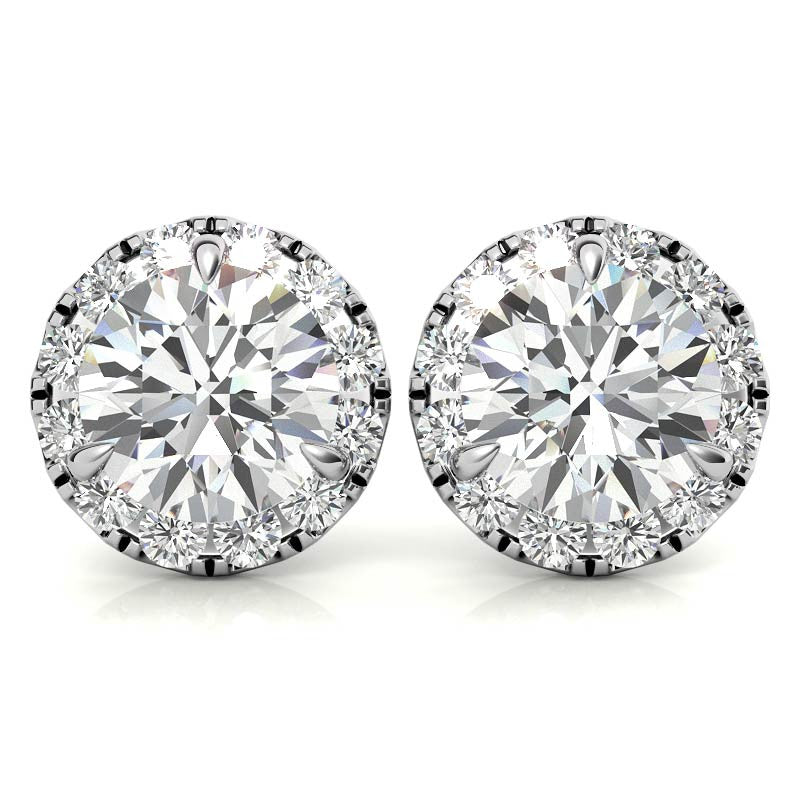 Round Martini Halo Moissanite Stud Earrings