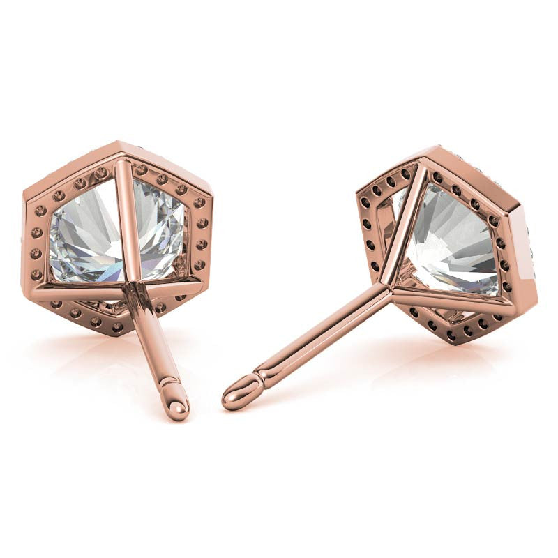 Hexagon Halo Round Moissanite Stud Earrings