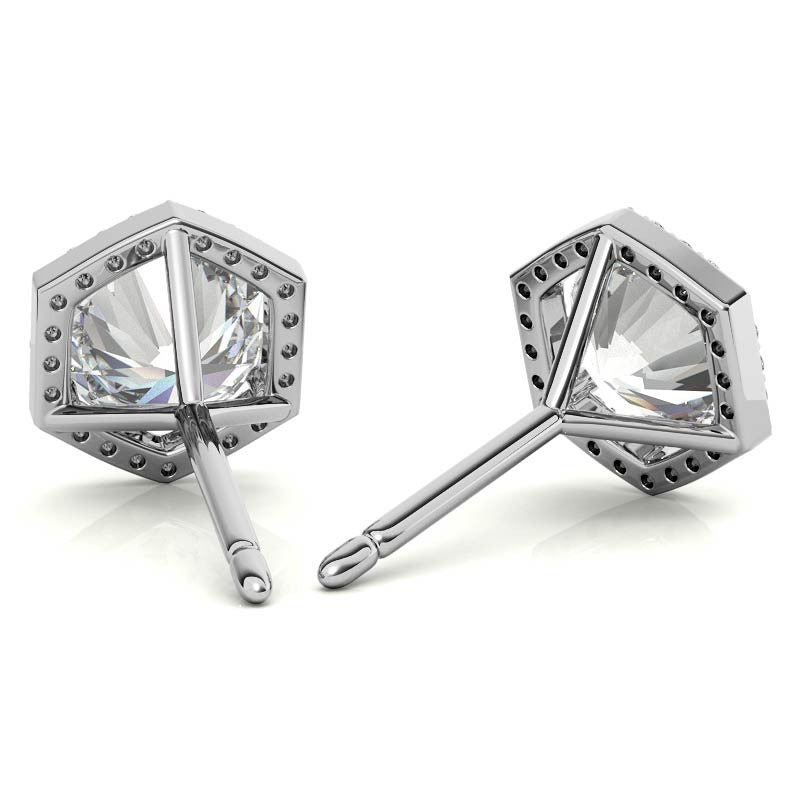 Hexagon Halo Round Moissanite Stud Earrings