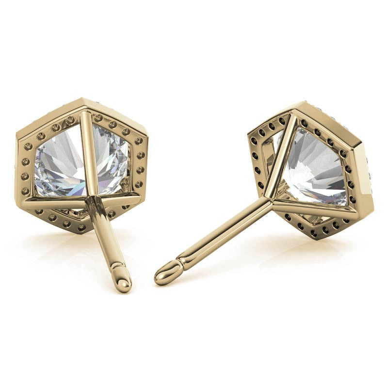 Hexagon Halo Round Moissanite Stud Earrings