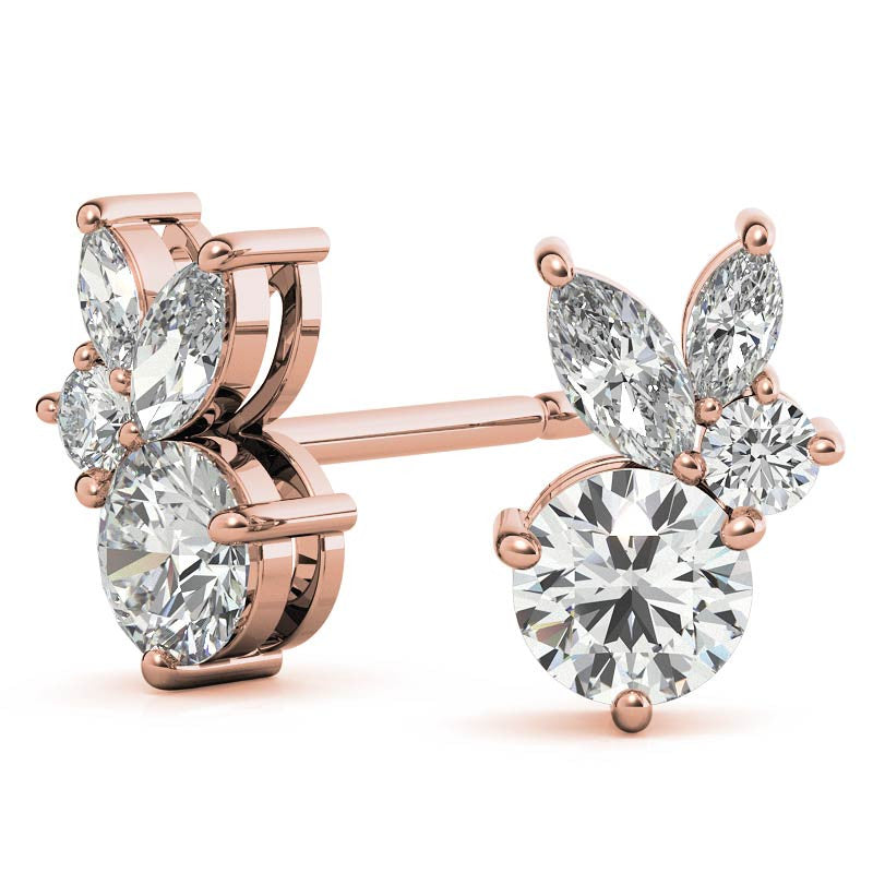 0.77tcw Round and Marquise Accented Moissanite Stud Earrings