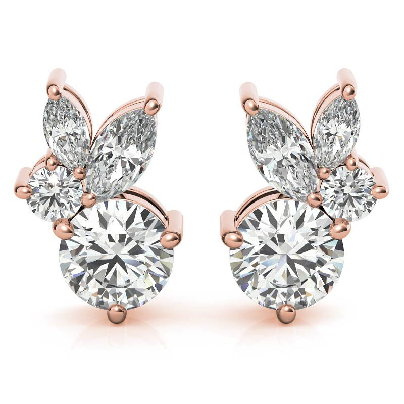 0.77tcw Round and Marquise Accented Moissanite Stud Earrings