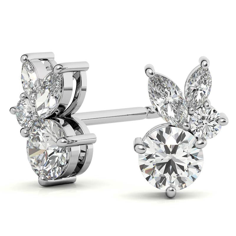 0.77tcw Round and Marquise Accented Moissanite Stud Earrings