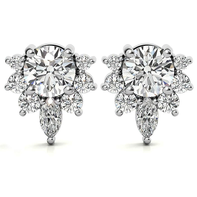 Lotus Style Round Moissanite Stud Earrings