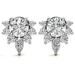 Lotus Style Round Moissanite Stud Earrings