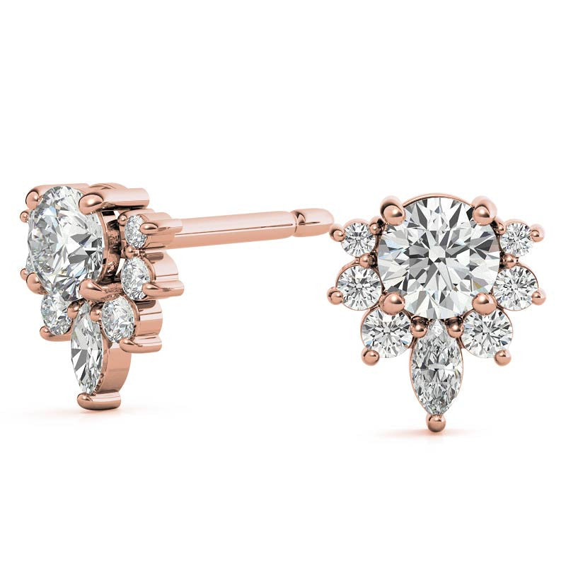 Lotus Style Round Moissanite Stud Earrings