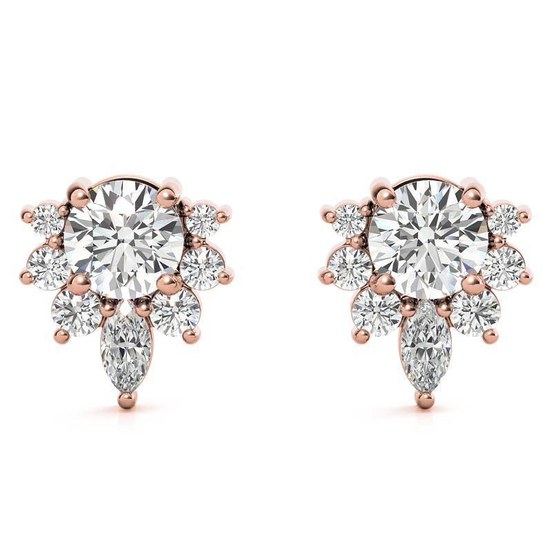 Lotus Style Round Moissanite Stud Earrings
