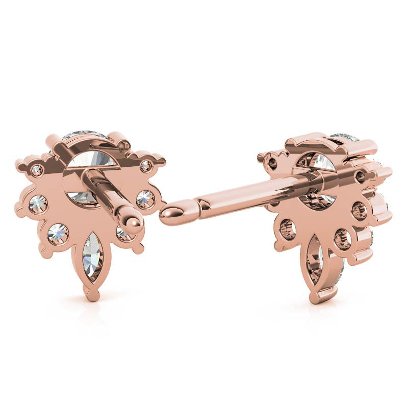 Lotus Style Round Moissanite Stud Earrings